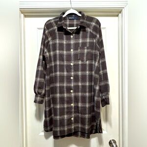 EUC EVELYNblue Women’s Brown Plaid Flannel Button-Down Shirt Dress Size Large